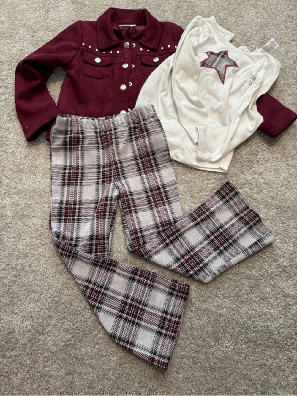 Little Lass Burgundy and White Plaid 3-Piece Girls Matching Set